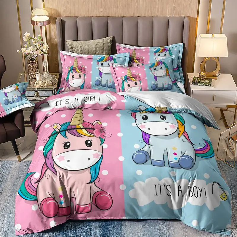 

Einhorn Bettwäsche Set Rosa Und Blau Einzigen Doppel Bettbezug-set Nette Königin König Twin Größe Bett Kleidung Für Kind mädchen