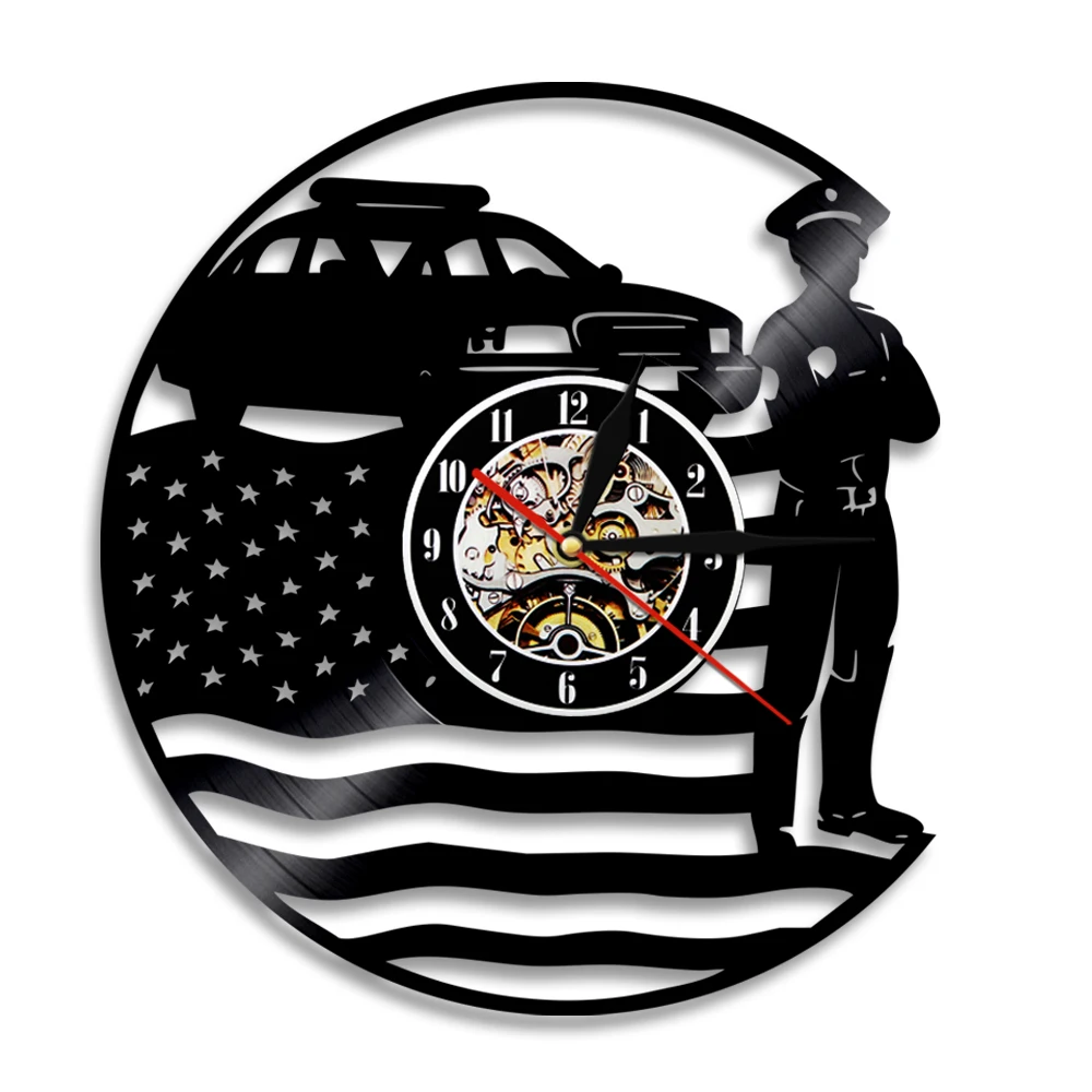 Фото Классические виниловые настенные часы с флагом США полиция - купить