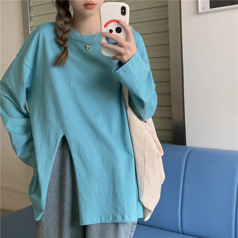 Autumn Solid Oversized Women T-shirts White Tops Long Sleeve T Shirt Fashion Split T-shirt Streetwear Womens Clothing
Autumn Solid Oversized Women T-shirts White Tops Long Sleeve T Shirt Fashion Split T-shirt Streetwear Womens Clothing