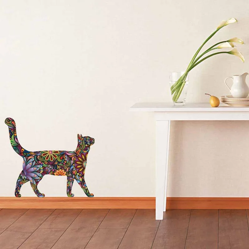 

Creative ethnic unique Flower Print Cat Wall Sticker Decals Home Living Room Art Decor Murals