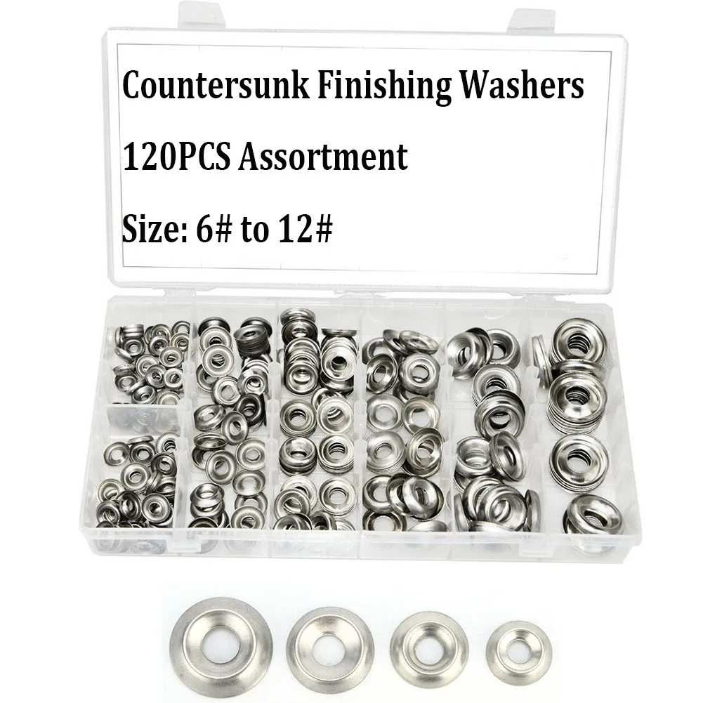 120 Pcs Washer Countersunk Set 6/8/10/12 Stainless Steel Finish Washer Finishing Cup W/ Box Kit Tool Parts
120 Pcs Washer Countersunk Set 6/8/10/12 Stainless Steel Finish Washer Finishing Cup W/ Box Kit Tool Parts