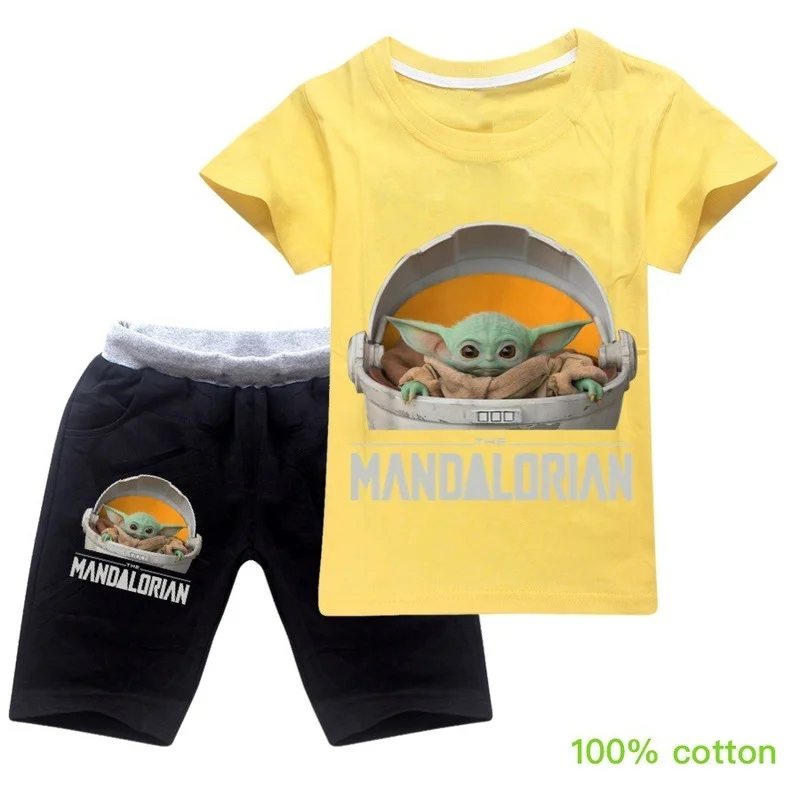 2021 Детская летняя хлопковая Футболка YodaA с мягкими шортами костюм для мальчиков и