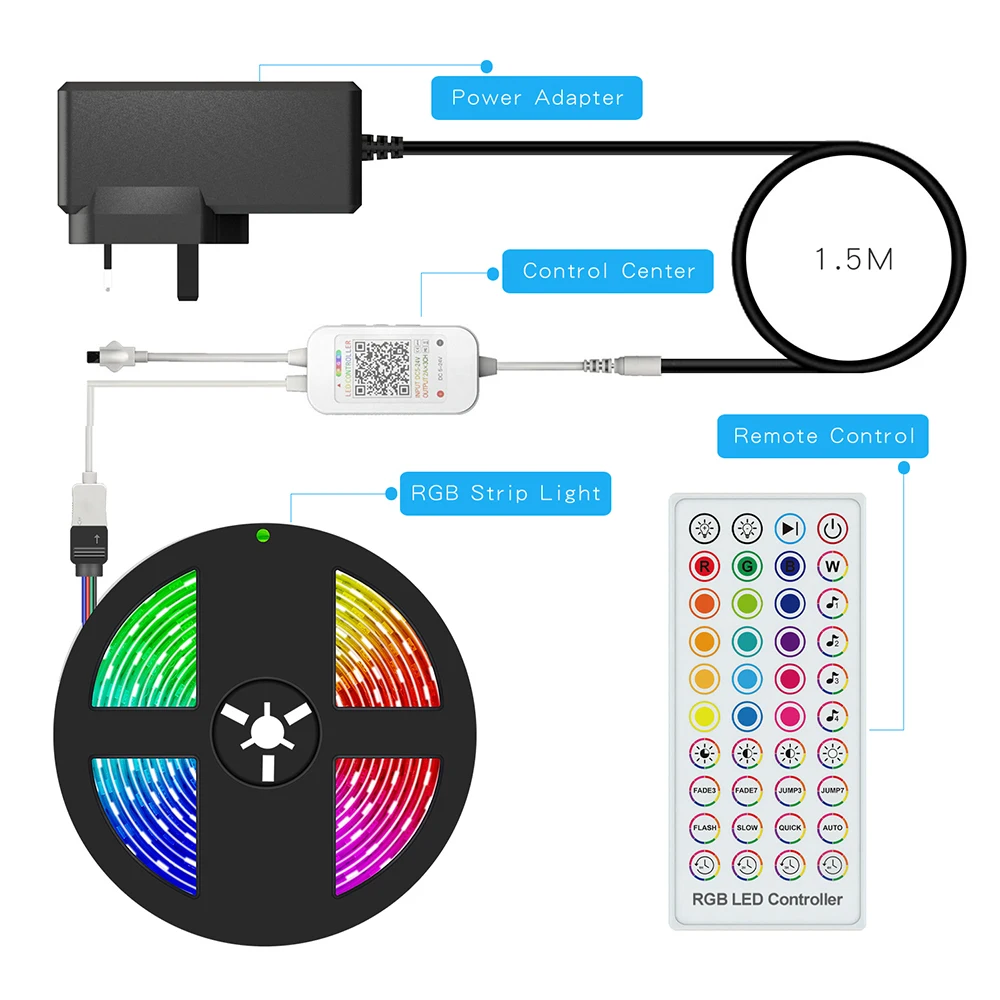Smart LED Strip Lights IP65 RGB 16.4ft. 5050 Color Changing Lights BT Connection with APP&40 Keys Remote Control Tape Lights
Smart LED Strip Lights IP65 RGB 16.4ft. 5050 Color Changing Lights BT Connection with APP&40 Keys Remote Control Tape Lights