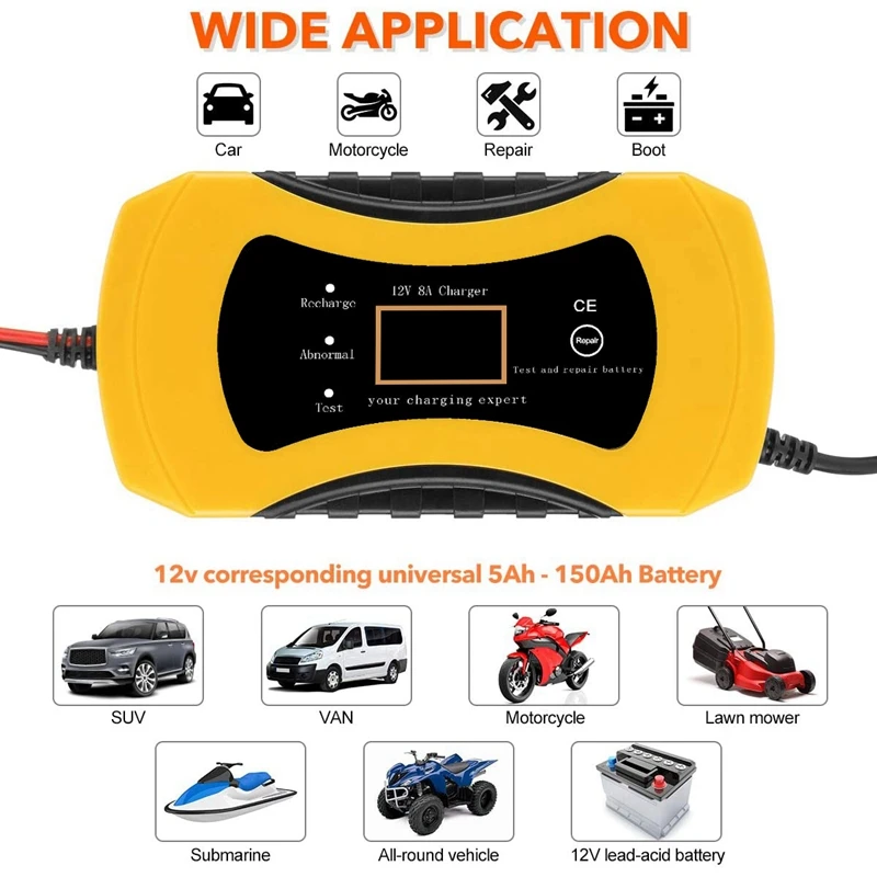 Car Battery Charger 8A 12V Fully Automatic Battery Charger with LCD Screen for Car Motorcycle Lead Acid Battery
Car Battery Charger 8A 12V Fully Automatic Battery Charger with LCD Screen for Car Motorcycle Lead Acid Battery