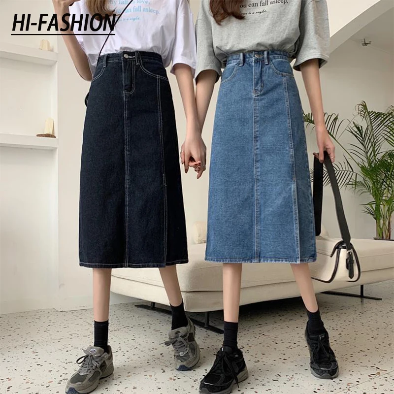 Модные длинные джинсовые юбки HI-FASHION, Женская винтажная элегантная юбка с высокой талией и Боковым Разрезом, модная универсальная облегающая трапециевидная юбка в Корейском стиле для девушек
Модные длинные джинсовые юбки HI-FASHION, Женская винтажная элегантная юбка с высокой талией и Боковым Разрезом, модная универсальная облегающая трапециевидная юбка в Корейском стиле для девушек