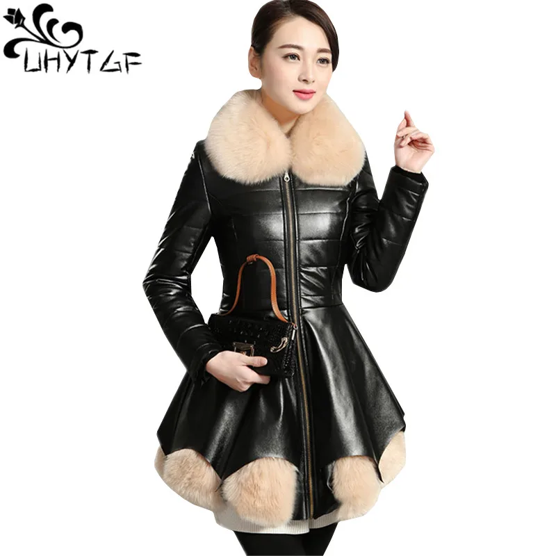 UHYTGF Quality PU leather autumn winter leather coat fashion fox fur collar slim elegant leather jacket female 3XL plus size 520
UHYTGF Quality PU leather autumn winter leather coat fashion fox fur collar slim elegant leather jacket female 3XL plus size 520