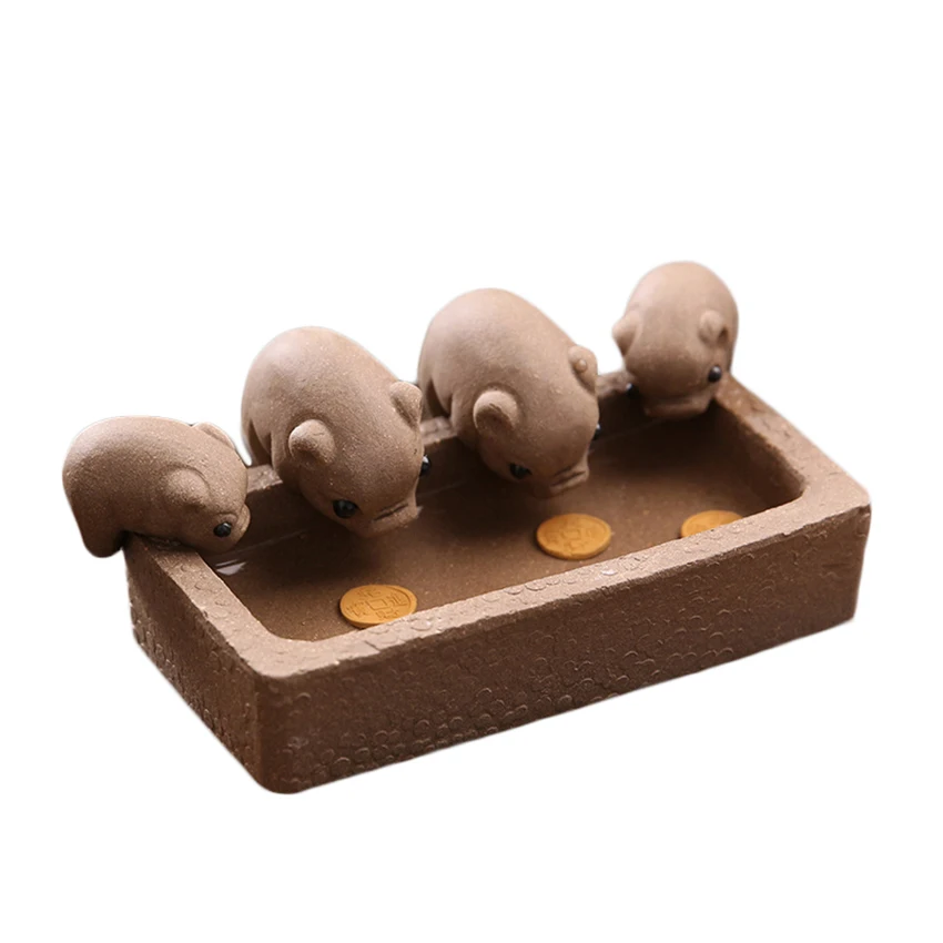 Purple Clay Tea Pet, Four Little Pigs Drinking Water Tea Pet with 3 Copper Coins Kung Fu Tea Tray Decorative Ornaments
Purple Clay Tea Pet, Four Little Pigs Drinking Water Tea Pet with 3 Copper Coins Kung Fu Tea Tray Decorative Ornaments