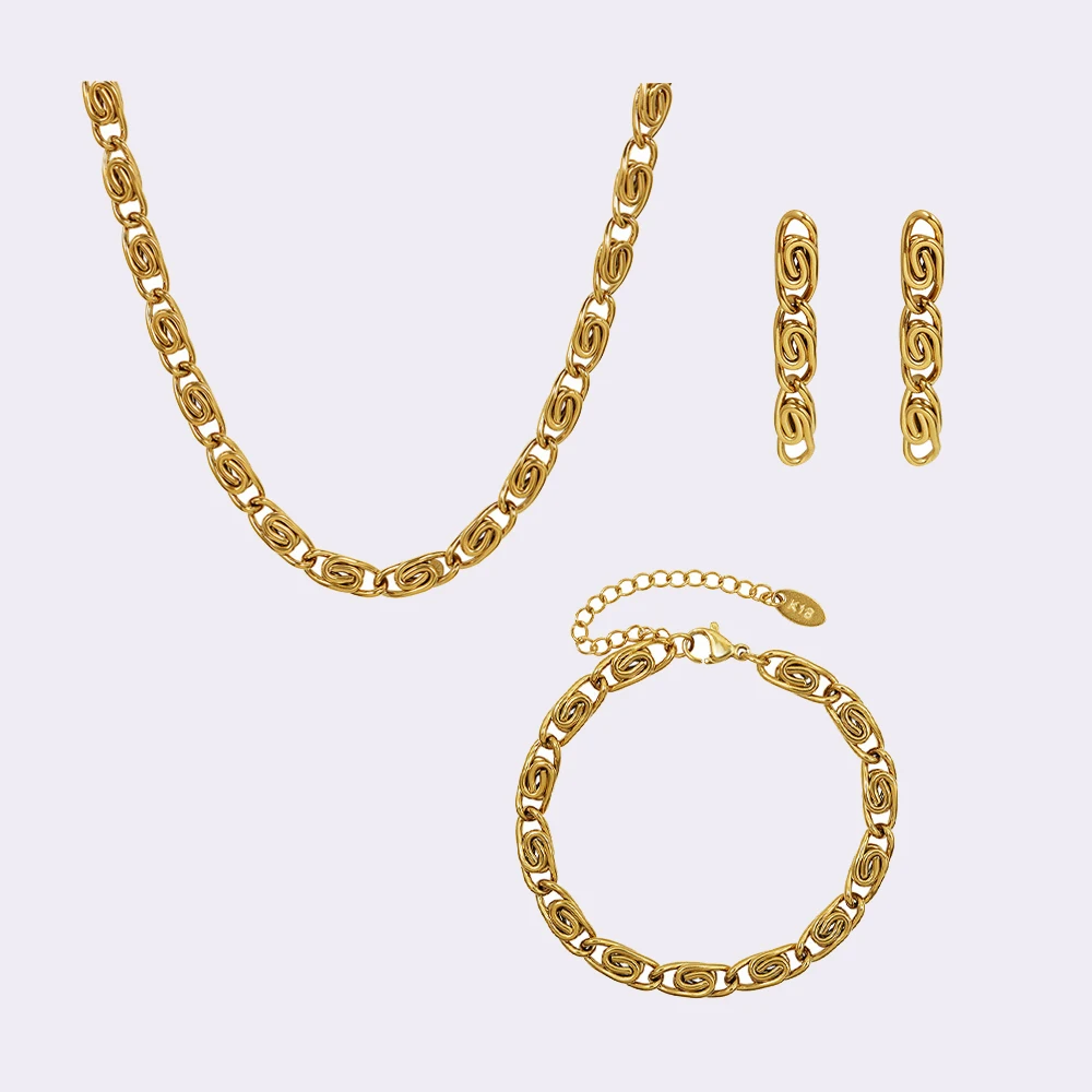 INS Vintage Rolled Up Chunky Plain Chain Jewelry PVD Gold Plated Stainless Steel Choker Necklace Bracelet Earring Set Gift
INS Vintage Rolled Up Chunky Plain Chain Jewelry PVD Gold Plated Stainless Steel Choker Necklace Bracelet Earring Set Gift