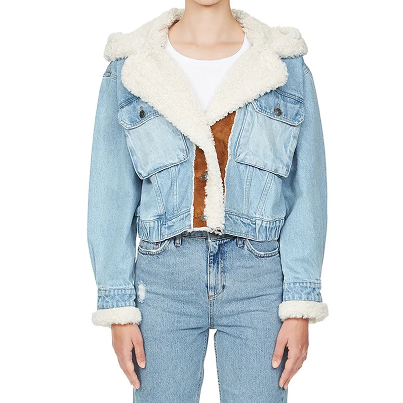 Short Women's Winter Jackets New Denim Splicing Hooded Lamb Wool Coat 2021 New Single Breasted Short Women's Clothing
Short Women's Winter Jackets New Denim Splicing Hooded Lamb Wool Coat 2021 New Single Breasted Short Women's Clothing