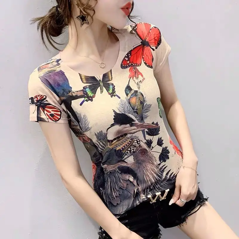 Summer new printed T-shirt women's short sleeve personalized top versatile slim half sleeve T-shirt
Summer new printed T-shirt women's short sleeve personalized top versatile slim half sleeve T-shirt