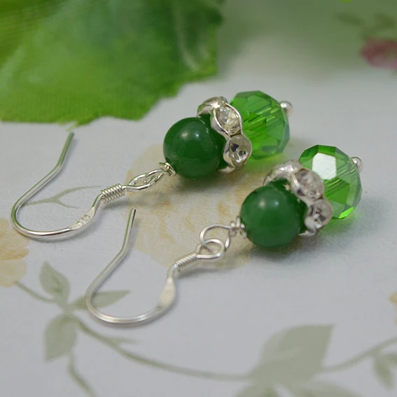 Handmade Jade Earrings Green Color Crystal Beads Rhinestone Round Jades Gemstone Earring S925 Silver Dangle Fine Jewelry
Handmade Jade Earrings Green Color Crystal Beads Rhinestone Round Jades Gemstone Earring S925 Silver Dangle Fine Jewelry