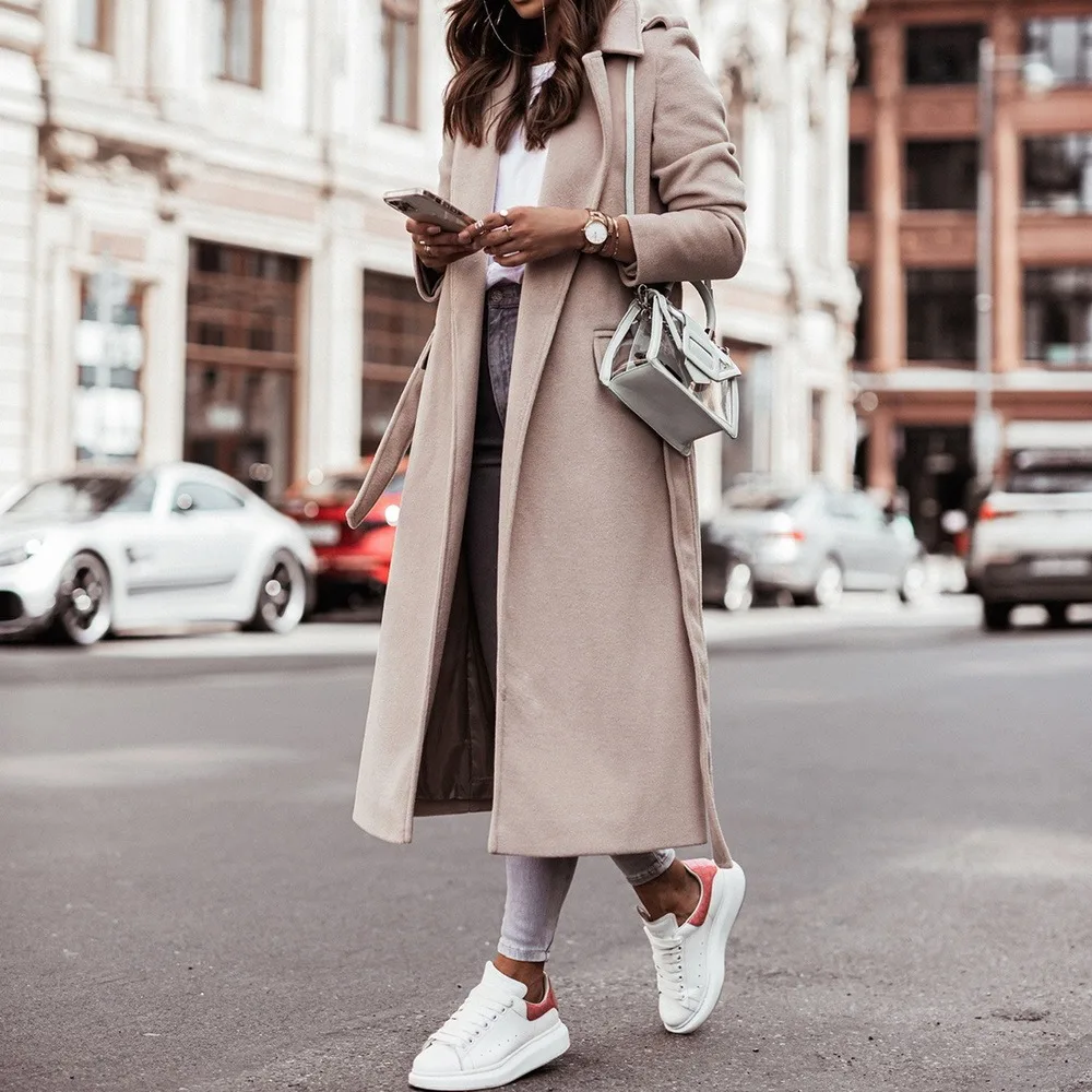 Women Elegant Long Wool Coat With Belt Solid Color Long Sleeve Chic Outerwear Ladies Overcoat Autumn Winter 2021 Women Jackets 
Women Elegant Long Wool Coat With Belt Solid Color Long Sleeve Chic Outerwear Ladies Overcoat Autumn Winter 2021 Women Jackets