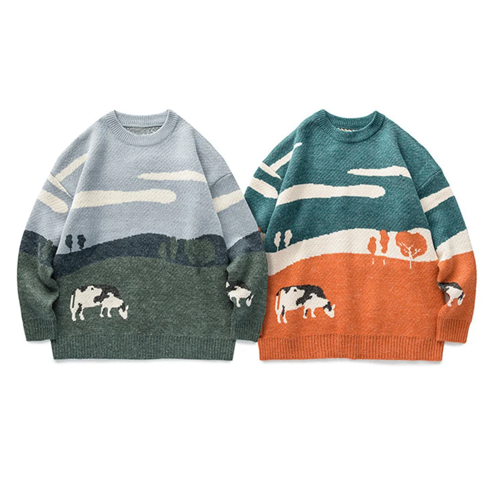 Japanese Harajuku Literary Cartoon Cow Print Sweater Korean Couple Casual Sweater Pullover Mens O-Neck Vintage Winter Knitwear
Japanese Harajuku Literary Cartoon Cow Print Sweater Korean Couple Casual Sweater Pullover Mens O-Neck Vintage Winter Knitwear