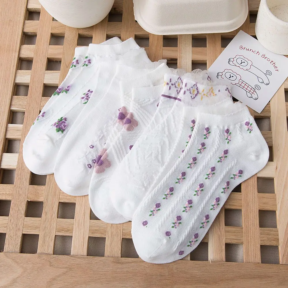 White Short Socks Luxury Lace Frilly Lolita Style Girls Boat Socks Purple Flower Jacquard Lovely Women Socks Cotton Comfortable
White Short Socks Luxury Lace Frilly Lolita Style Girls Boat Socks Purple Flower Jacquard Lovely Women Socks Cotton Comfortable