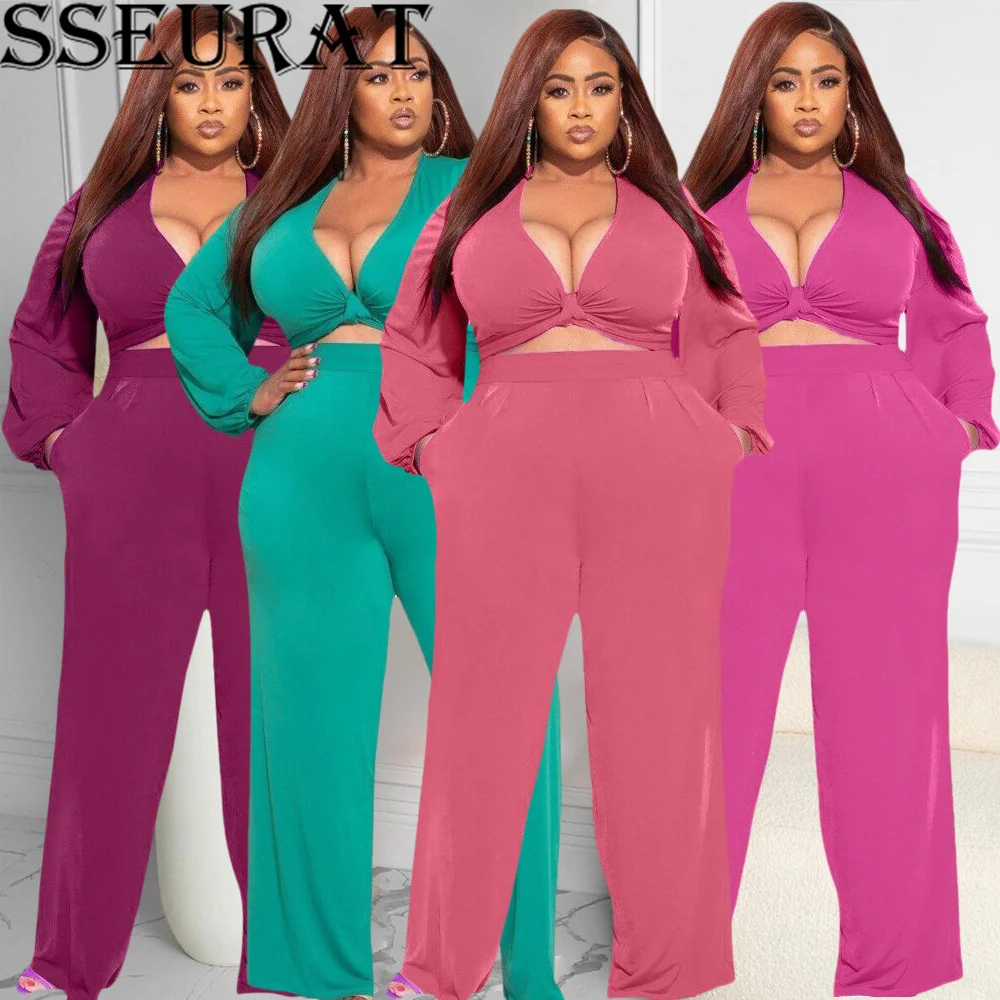 Женский однотонный спортивный костюм SSEURAT, укороченный топ и брюки с карманами, комплект из двух предметов, осенний костюм большого размера 
Женский однотонный спортивный костюм SSEURAT, укороченный топ и брюки с карманами, комплект из двух предметов, осенний костюм большого размера