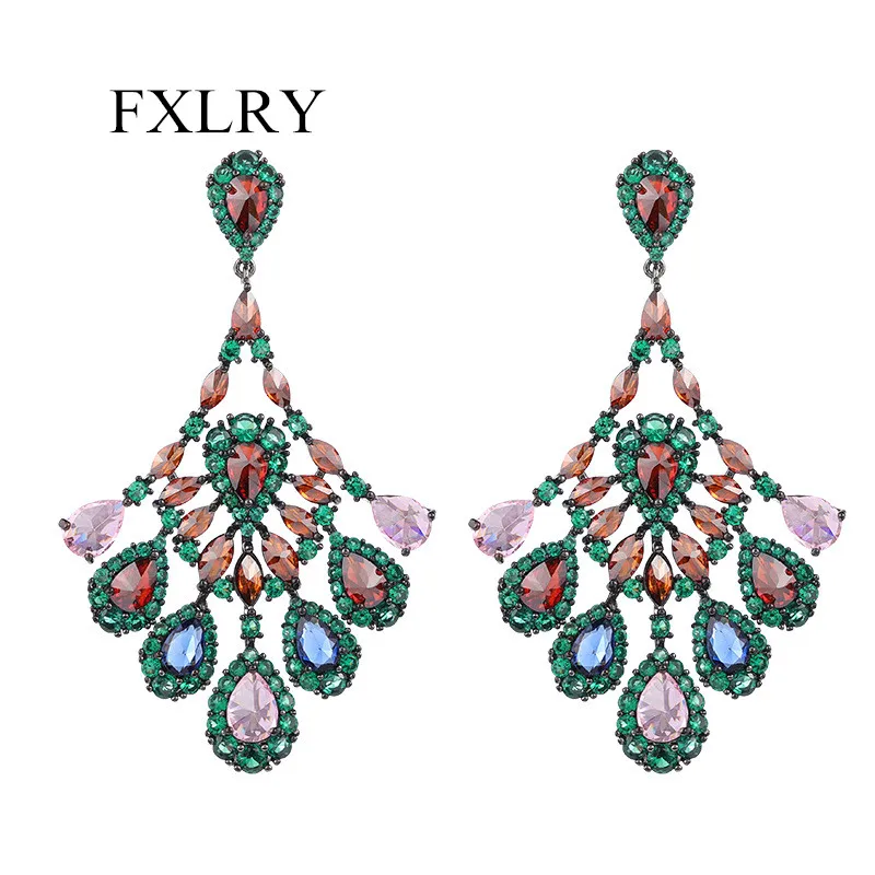 

FXLRY High Quality S925 Silver Needle French Retro Court Earrings Exaggerated Water Drop Zircon Earrings For Women Party Jewelry