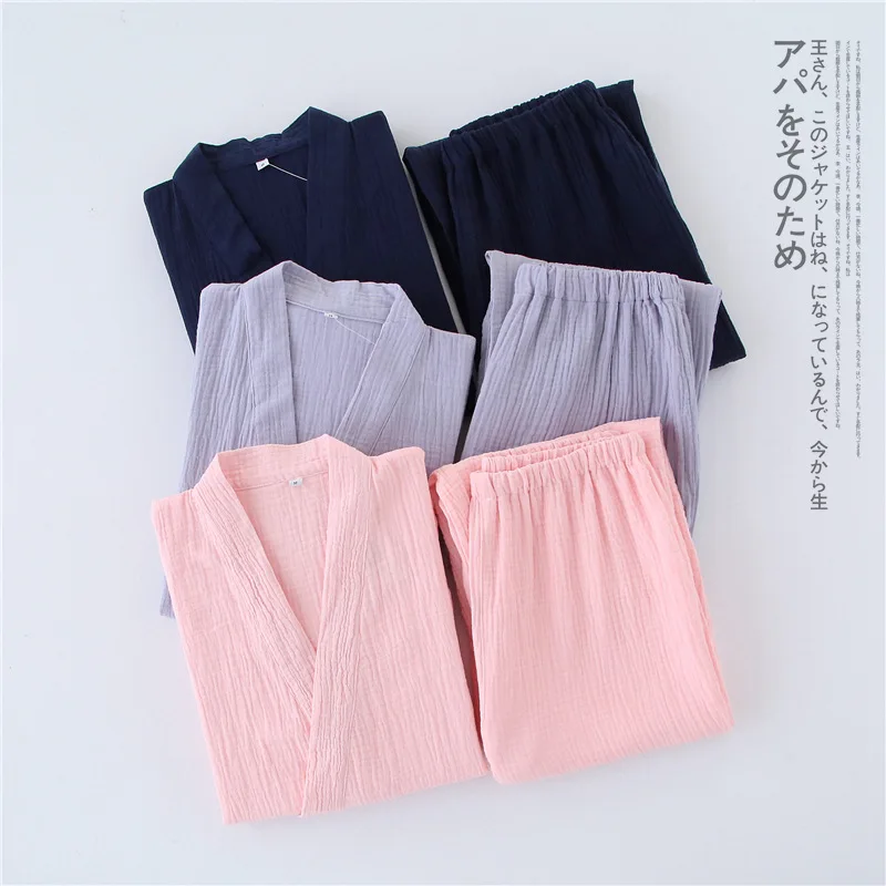 Couples 100% Cotton Crepe Thin Solid Color Pajamas Men and Women Japanese Lovers Kimono Sleepwear V-Neck Loungewear Home Clothes
Couples 100% Cotton Crepe Thin Solid Color Pajamas Men and Women Japanese Lovers Kimono Sleepwear V-Neck Loungewear Home Clothes