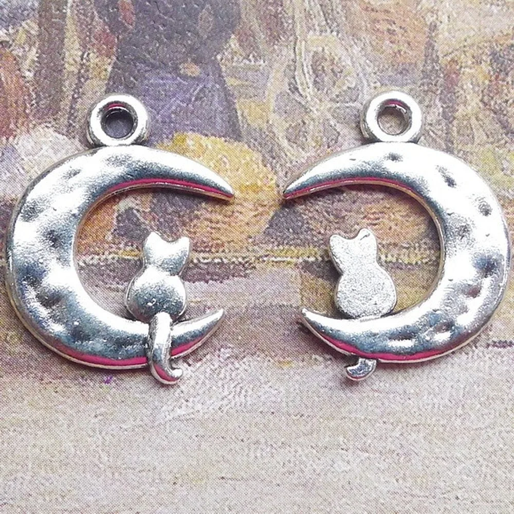 100 шт. подвески для кошек на Луне 18 мм x 23 DIY ювелирное изделие кулон античный