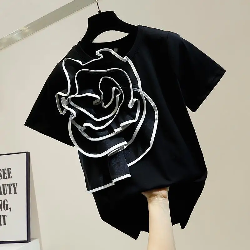 2021 summer new simple line sense three dimensional big flower decoration short sleeve T-shirt women's fashion design sense top
2021 summer new simple line sense three dimensional big flower decoration short sleeve T-shirt women's fashion design sense top