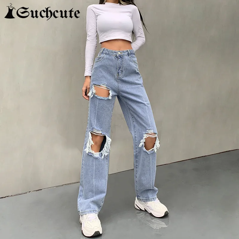 SUCHCUTE High Waist Streetwear Ripped Holes Jeans For Women 2021 Korean Style Casual Straight Pants 90s Outfits Denim Trousers
SUCHCUTE High Waist Streetwear Ripped Holes Jeans For Women 2021 Korean Style Casual Straight Pants 90s Outfits Denim Trousers