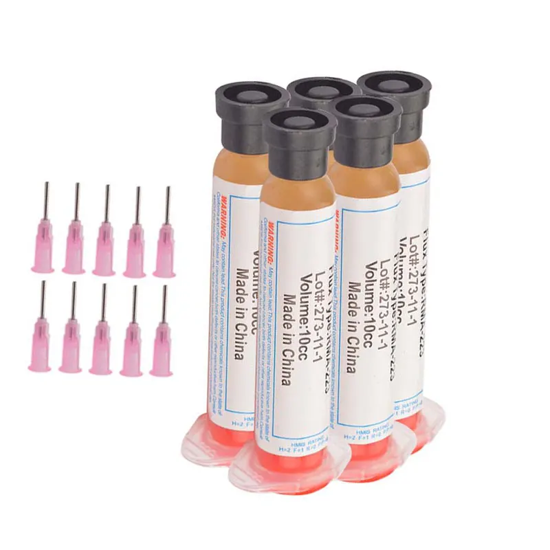 5pcs 10cc Solder Soldering Paste Flux Grease with 10pcs Needle RMA223 RMA-223 for Chips LED BGA SMD PGA PCB DIY Repair Tool
5pcs 10cc Solder Soldering Paste Flux Grease with 10pcs Needle RMA223 RMA-223 for Chips LED BGA SMD PGA PCB DIY Repair Tool