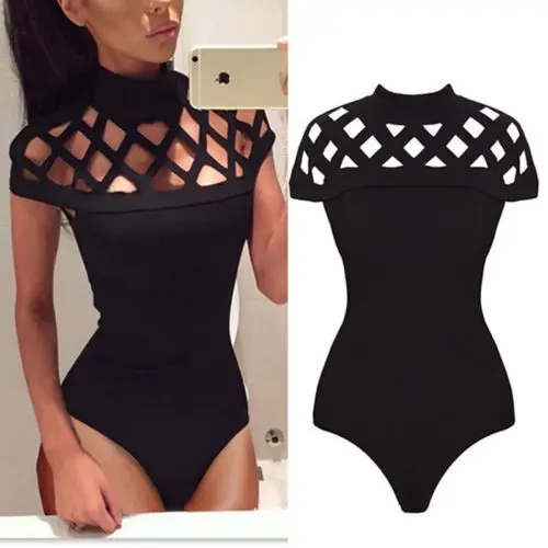 Sexy Ladies Women Short Sleeve Turtleneck Black Hollow Out Club Slim Fit Skinny Bodysuits Fashion Stretch Leotard
Sexy Ladies Women Short Sleeve Turtleneck Black Hollow Out Club Slim Fit Skinny Bodysuits Fashion Stretch Leotard