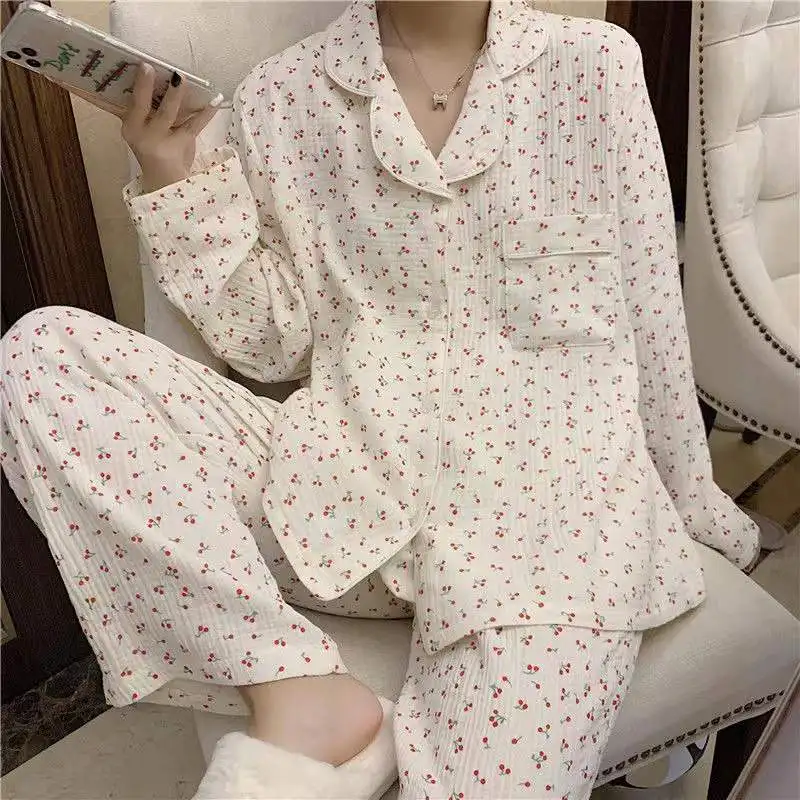 Womens Cotton Gauze Pajamas Sets Spring Autumn Leisure Long Sleeve Thin Sleepwear 2 Piece/Sets Soft Homewear Pyjamas
Womens Cotton Gauze Pajamas Sets Spring Autumn Leisure Long Sleeve Thin Sleepwear 2 Piece/Sets Soft Homewear Pyjamas