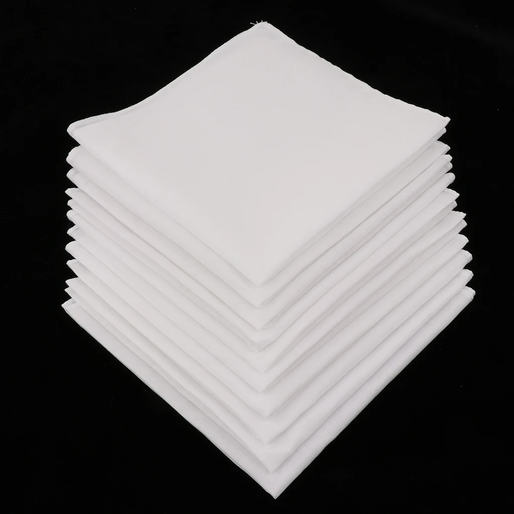 

10 шт., 100% хлопок, белый квадратный носовой платок, очень мягкий моющийся, размер 28x28 см