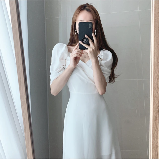 Dresses Korean fashion Tight Waist Slimming V-Neckline Puff Sleeve Fairy Chiffon Dress Long Dress Kawaii 
Dresses Korean fashion Tight Waist Slimming V-Neckline Puff Sleeve Fairy Chiffon Dress Long Dress Kawaii