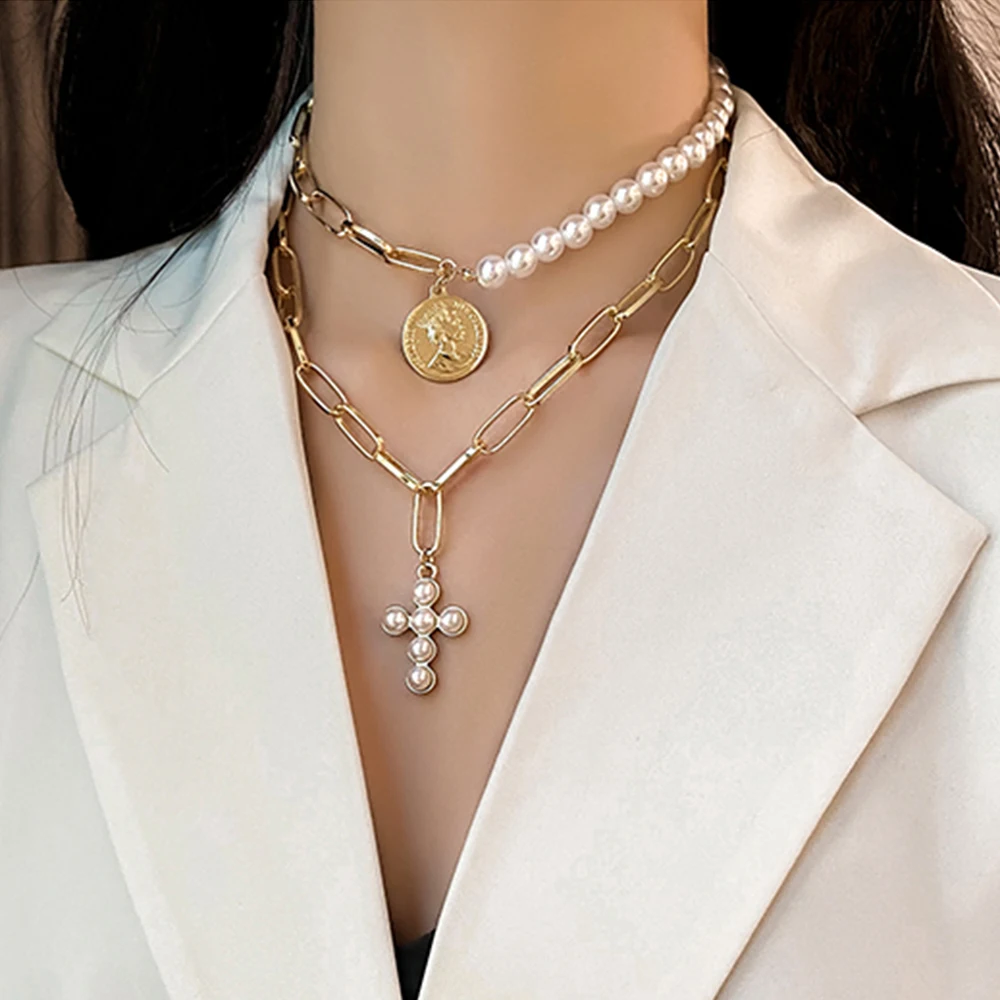 Bohemian Pearl Cross Coin Choker Necklace for Women Retro Geometric Layered Thick Chain Clavicle Pendant Necklace Jewelry
Bohemian Pearl Cross Coin Choker Necklace for Women Retro Geometric Layered Thick Chain Clavicle Pendant Necklace Jewelry