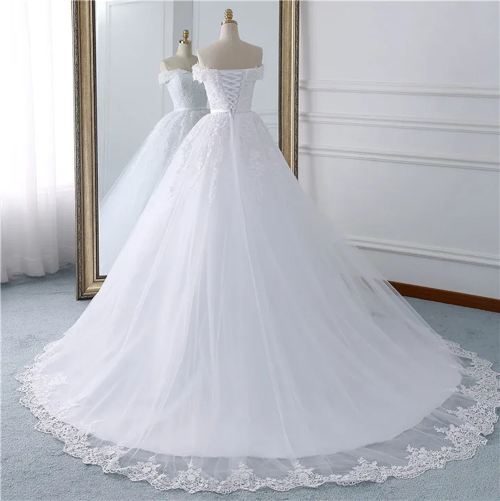 Off Shoulder Wedding Dresses Lace Applique Sequins Corset Back Tulle Floor Length Bridal Gowns
Off Shoulder Wedding Dresses Lace Applique Sequins Corset Back Tulle Floor Length Bridal Gowns