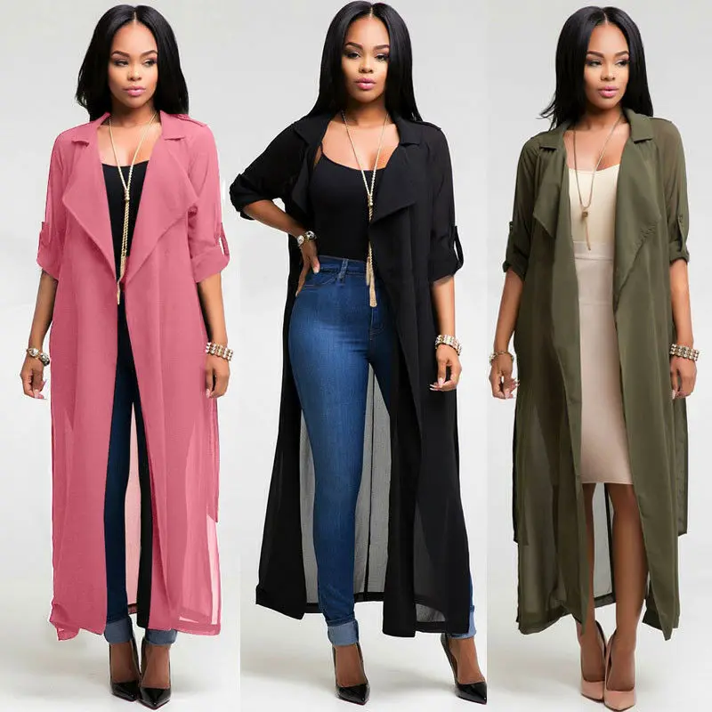 

2019 Autumn New Fashion Women Clothes Chiffon Long Sleeve Solid Outwear Lady Casual Evening Party Oversized Long CardiganTops