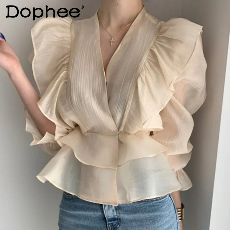 2021 Summer New Vintage Ruffled V-neck Shirt Slim Waist Chiffon Blouse Top Women Solid Color Sweet Puff Sleeve Blusa Tops Mujer
2021 Summer New Vintage Ruffled V-neck Shirt Slim Waist Chiffon Blouse Top Women Solid Color Sweet Puff Sleeve Blusa Tops Mujer