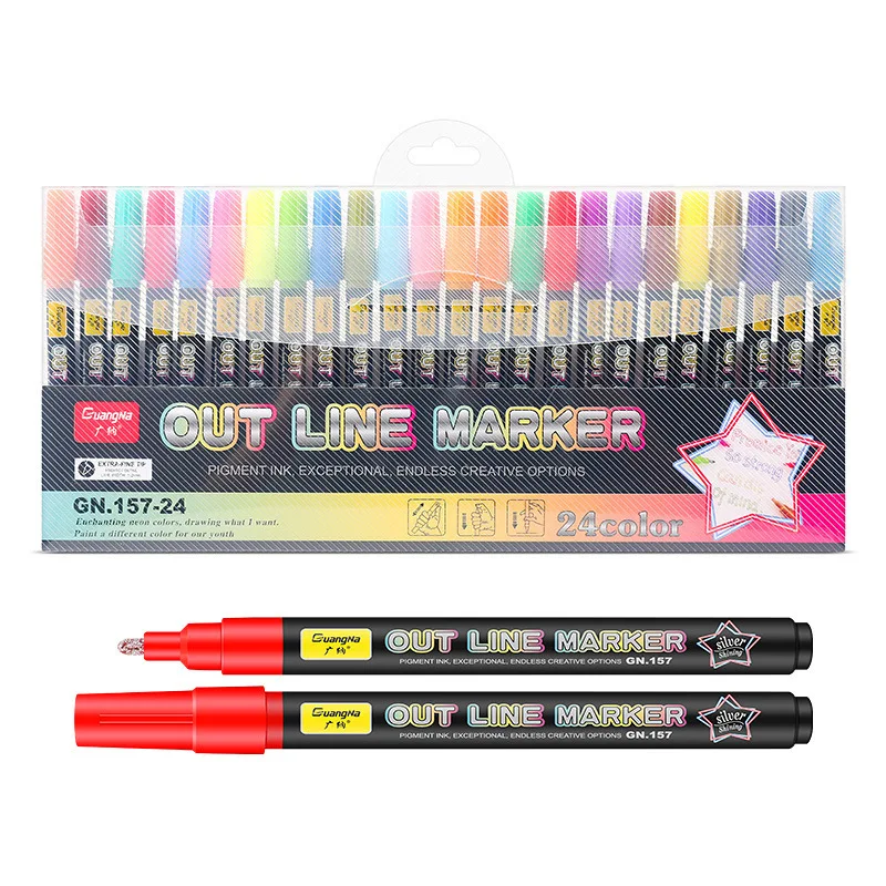 12/24 pcs Outline Metallic Markers, Double Line Magic Shimmer Paint Pens For Kids Adults DRAWING Art Signature Coloring Journal 
12/24 pcs Outline Metallic Markers, Double Line Magic Shimmer Paint Pens For Kids Adults DRAWING Art Signature Coloring Journal