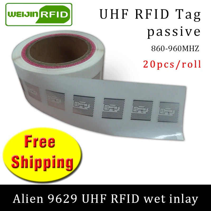 UHF RFID этикетка наклейка Alien 9629 влажная инкрустация 915m868 860 960mhz Higgs3 EPC 6C 20 шт
