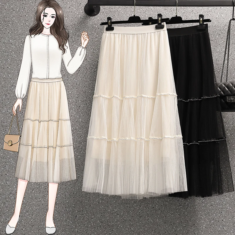 4XL Plus Size Women Elegant Mesh Skirts Summer 2021 Solid Color Fashion Elastic High Waist Diamond Pleated Midi Skirts
4XL Plus Size Women Elegant Mesh Skirts Summer 2021 Solid Color Fashion Elastic High Waist Diamond Pleated Midi Skirts