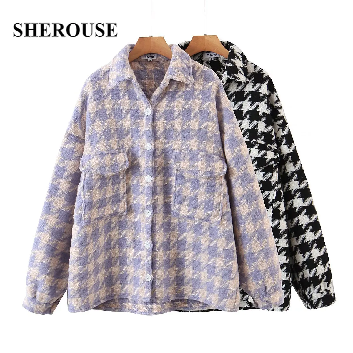 Sherouse Women Fashion With Pockets Checkered Single Breasted Jacket Long Sleeves Lapel Collar Female Chic Winter Coats
Sherouse Women Fashion With Pockets Checkered Single Breasted Jacket Long Sleeves Lapel Collar Female Chic Winter Coats