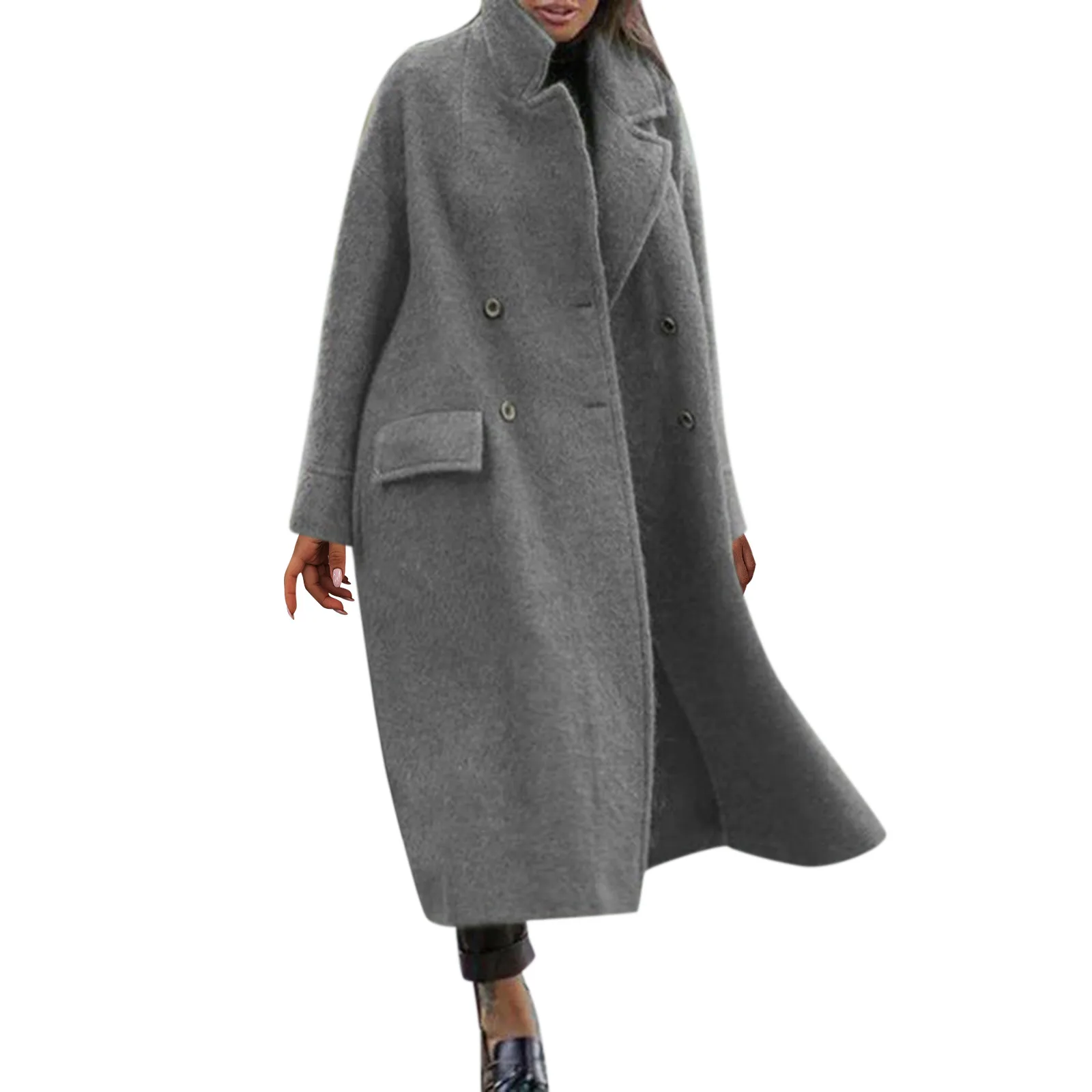 Fashion Over Wool Ladies Coat Loose Lapel Mid-length Woolen Female Coat Thickening Winter Pockets Soft Button Women Top Clothes
Fashion Over Wool Ladies Coat Loose Lapel Mid-length Woolen Female Coat Thickening Winter Pockets Soft Button Women Top Clothes