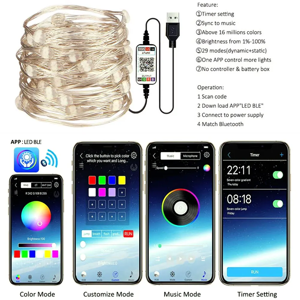 Christmas Tree Decor Light Bluetooth Light String Mobile Phone APP Copper Wire Light String Remote Control LED String Lights
Christmas Tree Decor Light Bluetooth Light String Mobile Phone APP Copper Wire Light String Remote Control LED String Lights