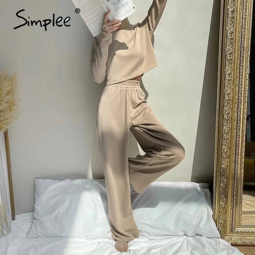 Костюм женский из двух предметов Simplee однотонный свободный с длинным рукавом на
