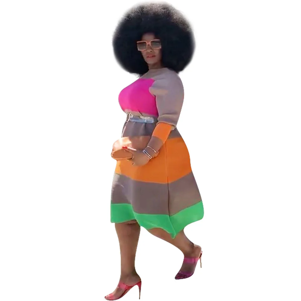 Colorful Striped Print Women's Plus Size Dress Casual Scoop Neck Full Sleeve Straight Vestidos Autumn Female Knee Length Dresses
Colorful Striped Print Women's Plus Size Dress Casual Scoop Neck Full Sleeve Straight Vestidos Autumn Female Knee Length Dresses
