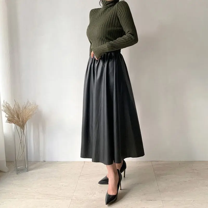 Women Midi Skirt Autumn Winter PU Leather Long Skirt High Waist Buttons Heavy Leather Office Lady Elegant Fashion A-line Skirt
Women Midi Skirt Autumn Winter PU Leather Long Skirt High Waist Buttons Heavy Leather Office Lady Elegant Fashion A-line Skirt