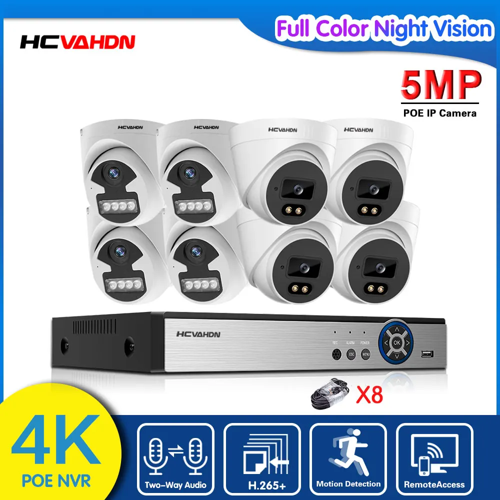 

4K 8CH 5MP Security Camera System CCTV Video Surveillance Kit Outdoor IP Camera POE NVR AI Human Detected Two-way Audio P2P