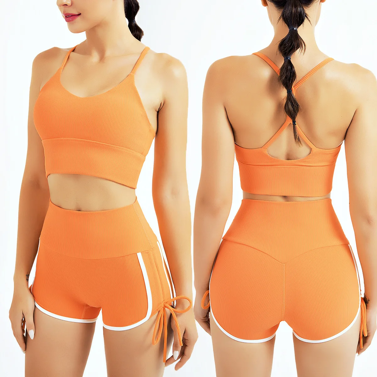 

Women Shorts Yoga Set Wear Suspenders Sportswear Strap Shorts Fitness Shorts with Lateral Fold Strap Workout Gym Tracksuits