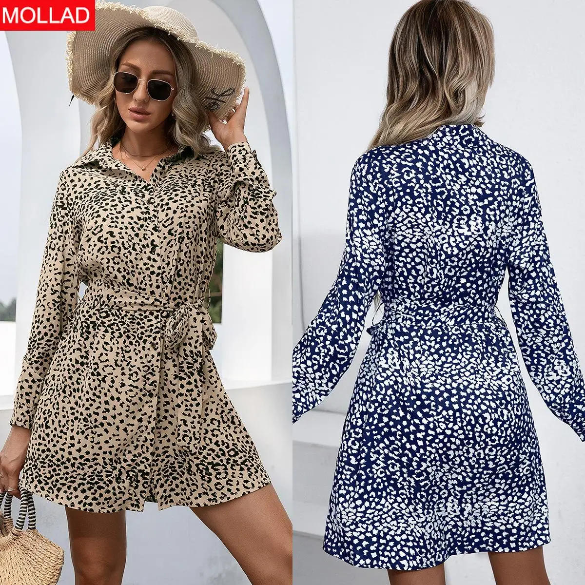 European and American New European and American Leopard Print Long Sleeve Shirt Dress Suspender Dress Dress for Women 
European and American New European and American Leopard Print Long Sleeve Shirt Dress Suspender Dress Dress for Women