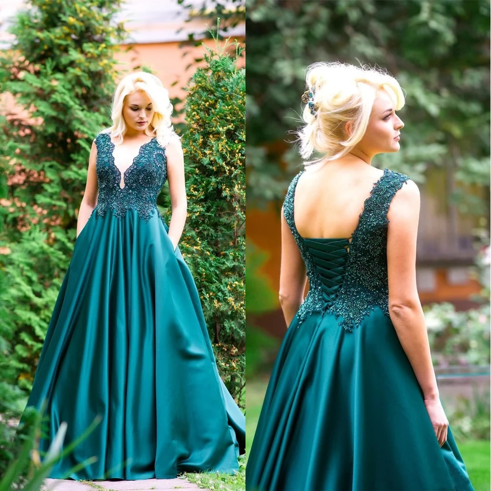 Deep V-Neck A Line Evening Dresses Sleeveless Floor-Length Prom Party Gown NONE Train Gown Satin Applique Beaded Dress Custom
Deep V-Neck A Line Evening Dresses Sleeveless Floor-Length Prom Party Gown NONE Train Gown Satin Applique Beaded Dress Custom