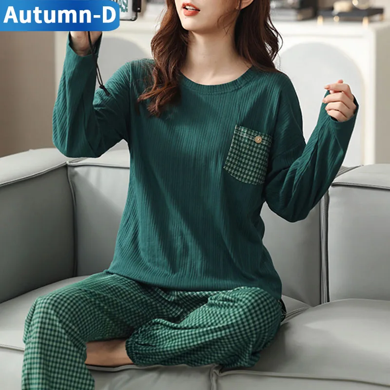 Women Pajamas Sets Cotton Plus Size Home Clothes Soild Color Sleepwear Plaid Pants Long Sleeve Pyjamas Suits Comfortable Nightie
Women Pajamas Sets Cotton Plus Size Home Clothes Soild Color Sleepwear Plaid Pants Long Sleeve Pyjamas Suits Comfortable Nightie