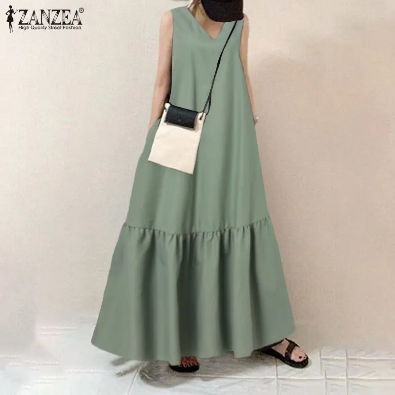 Women's Summer Sundress ZANZEA Elegant Solid Ruffle Dress Casual V Neck Maxi Vestidos Female Sleeveless Pleated Robe
Women's Summer Sundress ZANZEA Elegant Solid Ruffle Dress Casual V Neck Maxi Vestidos Female Sleeveless Pleated Robe