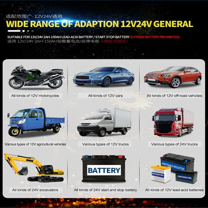 Anhtczyx Full Automatic Smart Battery Charger 12/24V 8A Pulse Repair Charger with LCD Digital Display Power Chargers
Anhtczyx Full Automatic Smart Battery Charger 12/24V 8A Pulse Repair Charger with LCD Digital Display Power Chargers