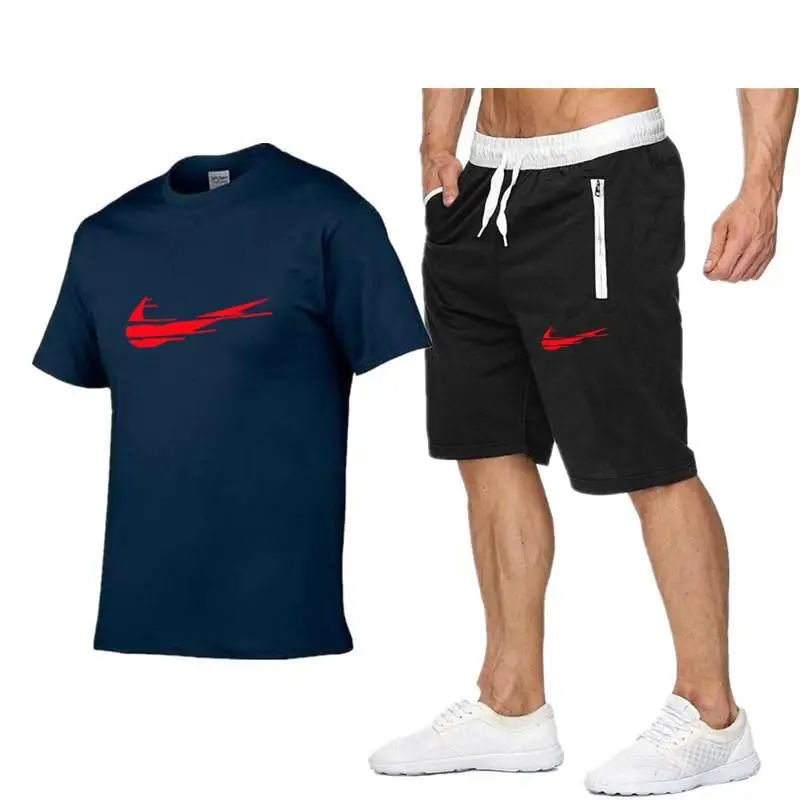 2021 popular new cotton men's T-shirt + Sports Shorts Set summer high quality cotton T-shirt sports running set